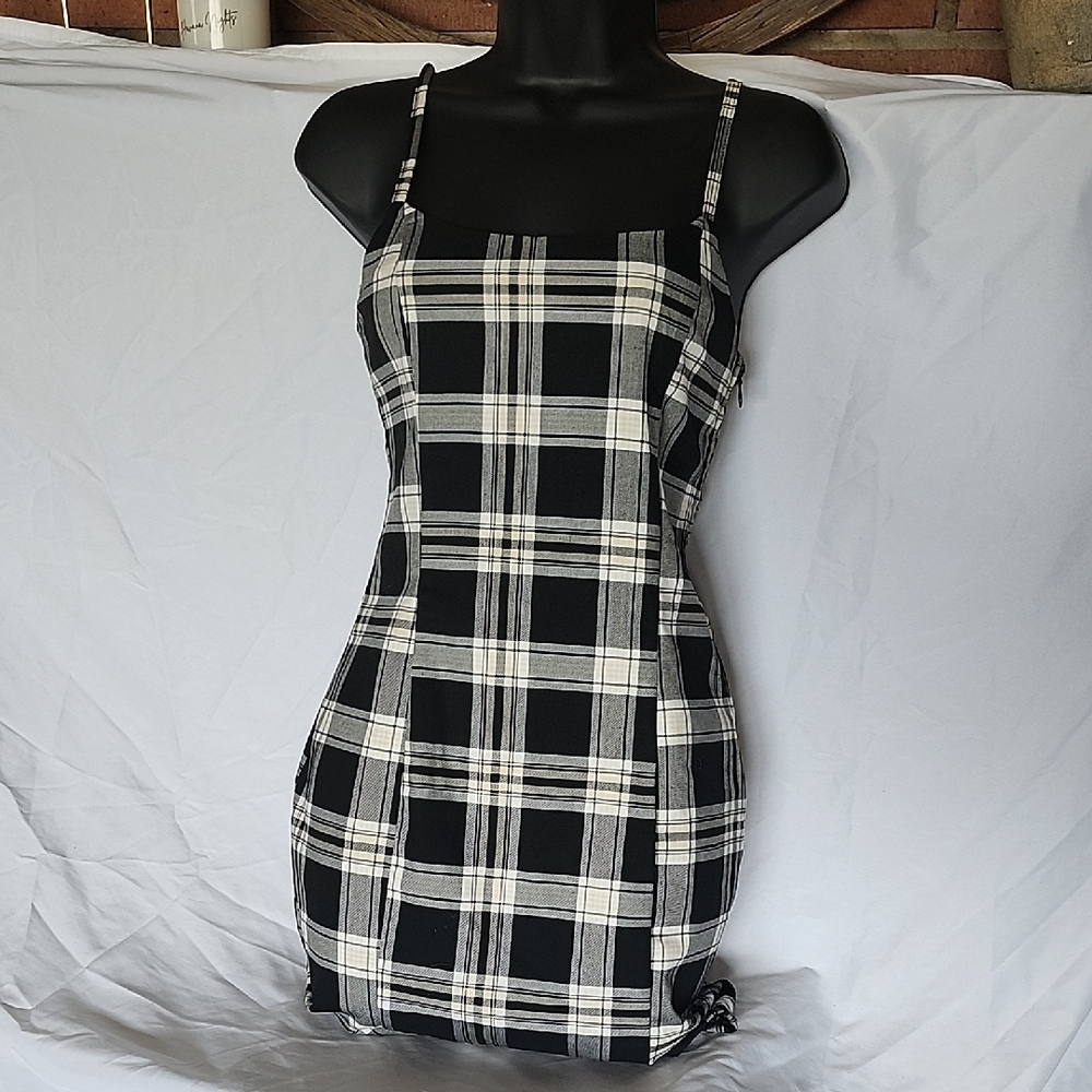Divided Black and White Checkered Mini Dress